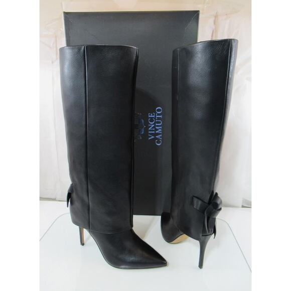 Vince Camuto Kammitie Size 9 Foldover Knotted Back Strap Tall Dress Boots Black - Picture 7 of 8